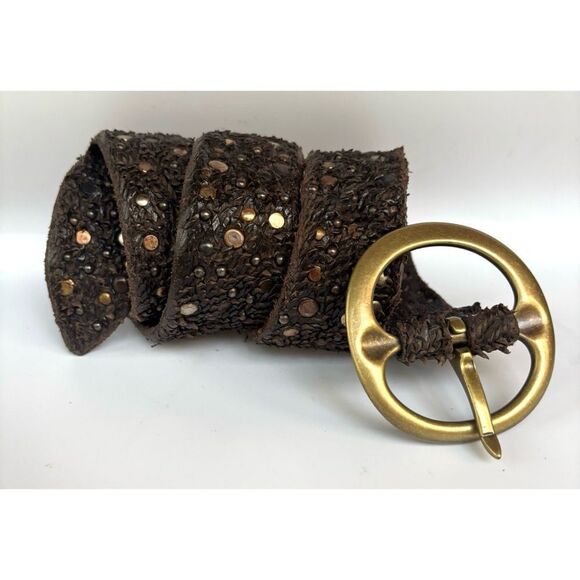 Vintage Orciani Leather Scales Studded Textured Brown Belt with Gold Accents M main image 4